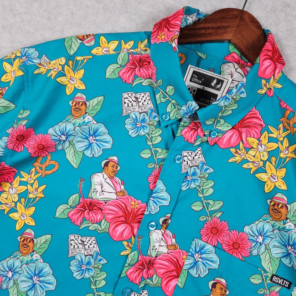 RSVLTS (Men's Medium) Teal The Office Florida Stanley Hawaiian Kunuflex Shirt TV